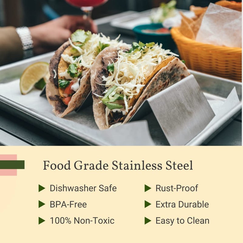 AVROX Pack of 4 - Stainless Steel Taco Holder Stand - Truck Tray Style - Each Rack Holds Up to 3 Tacos - Oven, Grill & Dishwasher Safe - Size 8" x 4" x 2" - Image 3